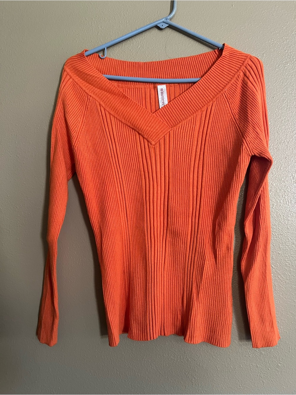 Bright Orange Ribbed V-Neck Women's Sweater size XL